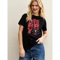 New Look Sequinned Merry Logo T-Shirt - Black