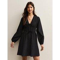 New Look Polka Dot Front Tie Mini Dress - Black