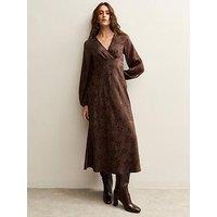 New Look Floral Jacquard Midi Dress - Dark Brown