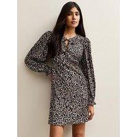New Look Leopard Print Collared Long Sleeve Mini Dress - Brown