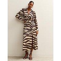 New Look Zebra Print Satin Wrap Midi Dress - Brown