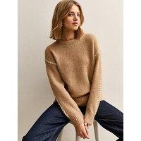 New Look Brown Contrast Stitch Brushed Jumper