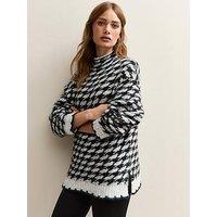 New Look Houndstooth High Neck Jumper - Grey