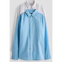 The Very Collection 2 Pack Long Sleeve Linen Shirts - White/Light Blue