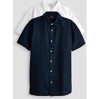 The Very Collection 2 Pack Standard Collar Linen Shirt - Navy/White