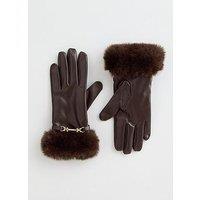 New Look Faux Fur Faux Leather Gloves With Chain - Brown