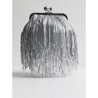 New Look Silver Fringe Sequin Clutch Bag