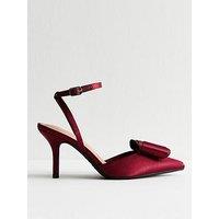 New Look Light Burgundy Satin Bow Embellished Stiletto Heels