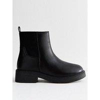 New Look Wide Fit Black Faux Leather Chunky Sole Chelsea Ankle Boots