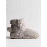New Look Grey Faux Fur Slipper Boots
