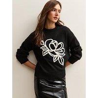 New Look Contrast Floral Embroidered Jumper - Black