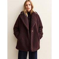New Look Dark Burgundy Collared Long Sleeve Borg Coat