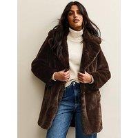 New Look Faux Fur Midi Coat - Brown