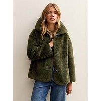 New Look Dark Green Faux Fur Bonded Jacket