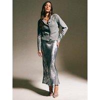 New Look Metallic Bias Cut Midi Skirt - Silver