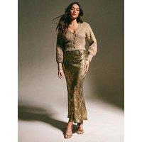 New Look Metallic Bias Cut Midi Skirt - Gold