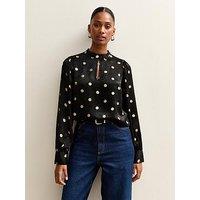 New Look Black Foiled Polka Dot Keyhole Neck Blouse