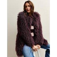 New Look Dark Burgundy Faux Fur Midi Coat