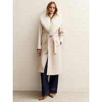 New Look Stone Faux Fur Collar Wrap Coat