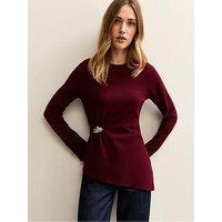 New Look Burgundy Broach Gather Asymmetric Hem Top