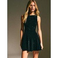 New Look Black Velvet Diamante Studded Mini Dress