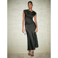 New Look Black Satin Cowl Neck Midi Dress