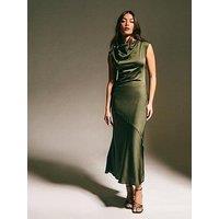 New Look Light Khaki Satin Cowl Neck Midi Dress