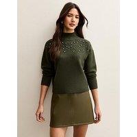 New Look Diamante High Neck Jumper - Khaki