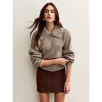 New Look Tipped Collar Jumper - Brown