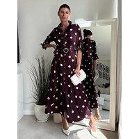 Style Cheat Polka Dot Shirt Dress - Dark Red/Pink