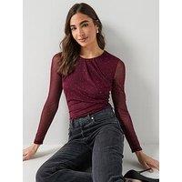 Ax Paris Diamante Long Sleeve Mesh Bodysuit - Purple