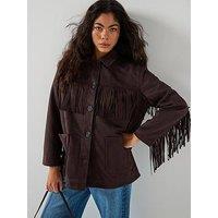 Only Fringed Faux Suede Jacket - Brown