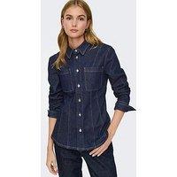 Only Rosie Long Sleeve Fitted Denim Jacket With Metal Button Detailing - Blue Denim