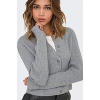 Only Long Sleeve Button Down Rib Knit Cardigan - Grey