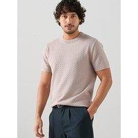 The Very Collection Pure Cotton Jacquard Textured Knitted T-Shirt - Mushroom