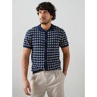 The Very Collection Cotton Blend Jacquard Pattern Button Through Shirt - Navy