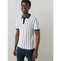 The Very Collection Cotton Blend Stripe Button Through Knitted Polo Shirt - White