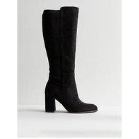 New Look Wide Fit Faux Suede Knee High Boots - Black