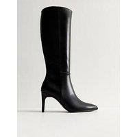 New Look Black Faux Leather Zip Up Stiletto Knee High Boots