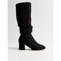 New Look Black Faux Suede Ruched Knee High Boots