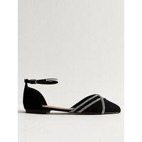 New Look Wide Fit Black Faux Suede Bling Ballerina Pumps