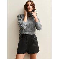 New Look Black Faux Leather Belted Shorts