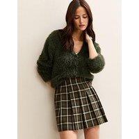 New Look Check Pattern Knife Pleat Mini Skirt - Green