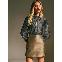 New Look Metallic Twill A-Line Mini Skirt - Gold