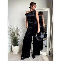 Style Cheat Velvet Wide Leg Trouser Co-Ord - Black