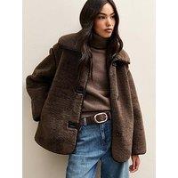 New Look Faux Fur Borg Bonded Jacket - Dark Brown