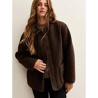 New Look Borg Button Through Jacket - Dark Brown