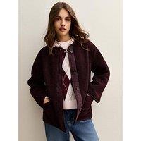 New Look Borg Button Through Jacket - Dark Burgundy