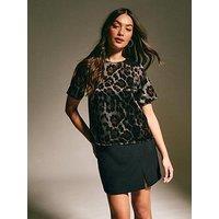 New Look Animal Print Glittery Short Sleeve Top - Black