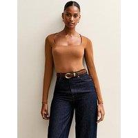 New Look Brown Slinky Jersey Square Neck Long Sleeve Bodysuit